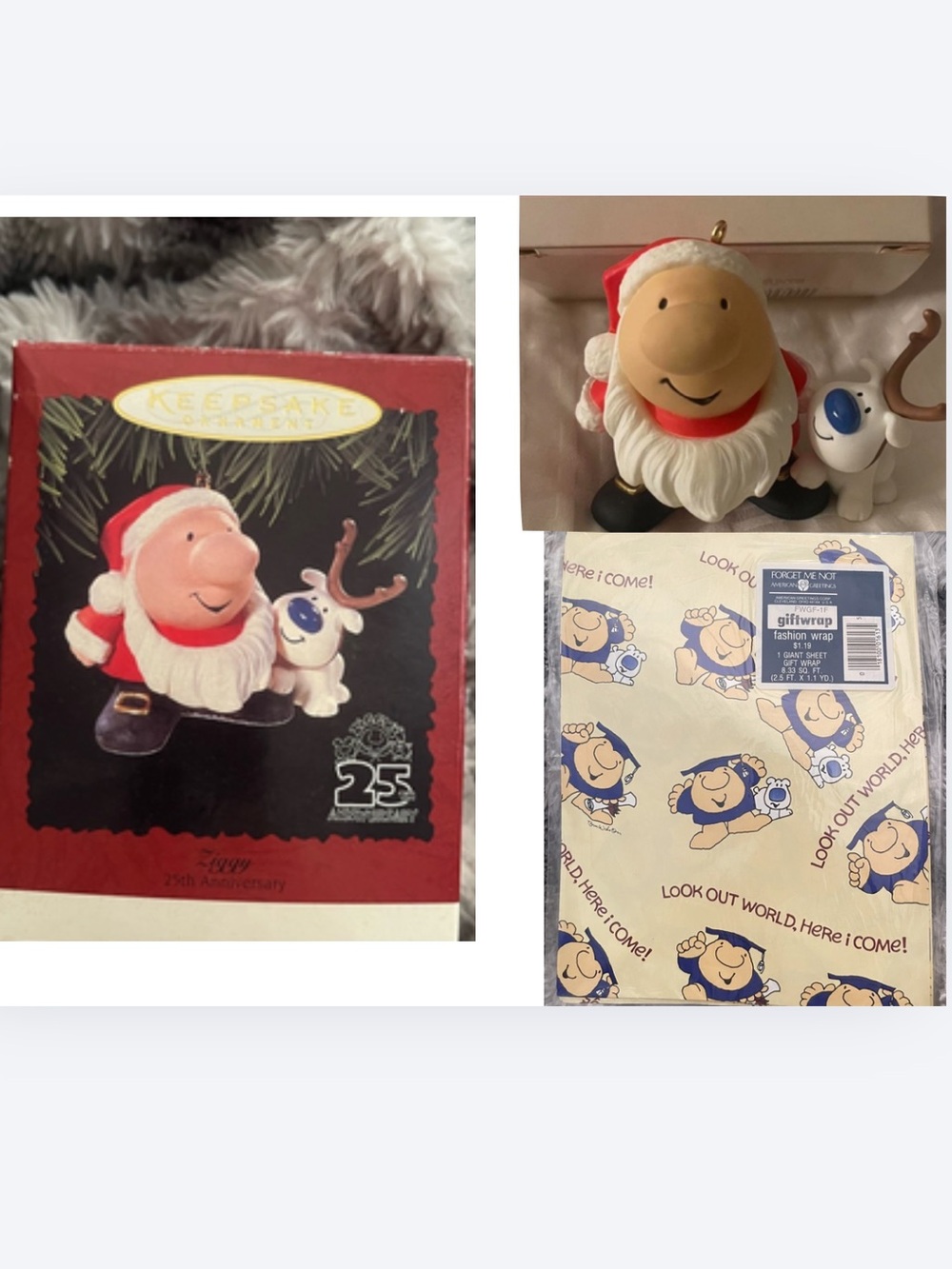 Hallmark Keepsake Ziggy 25th Anniversary Ornament And Wrapping Gift Paper.